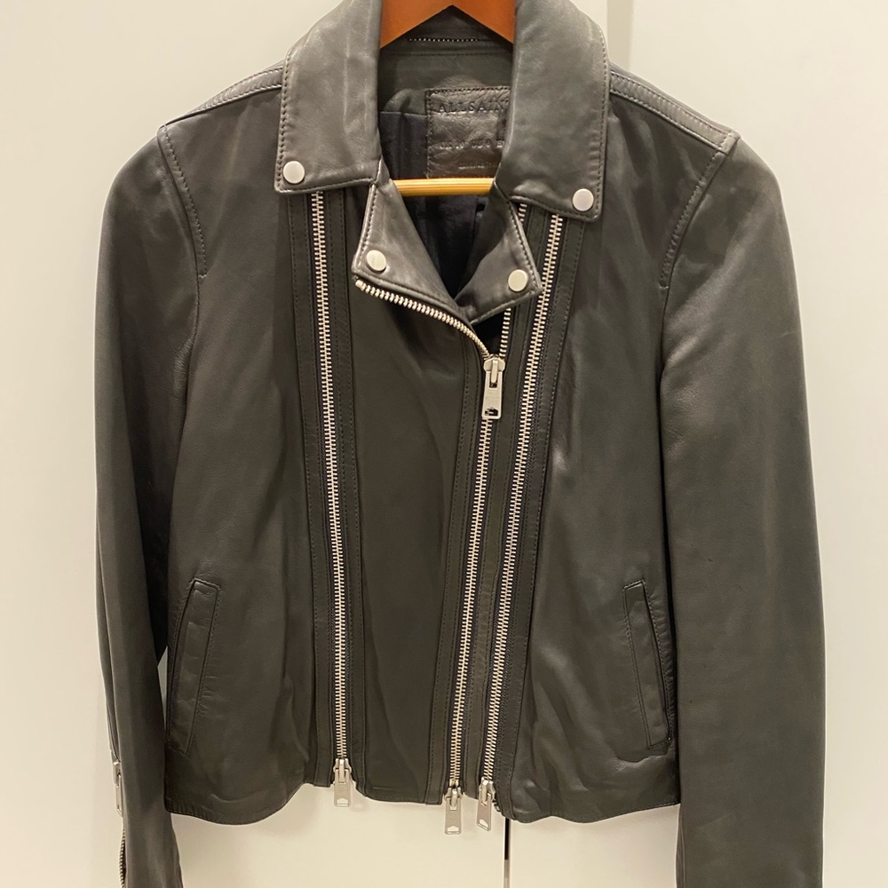All Saints Charcoal Gray Leather Jacket size US 6